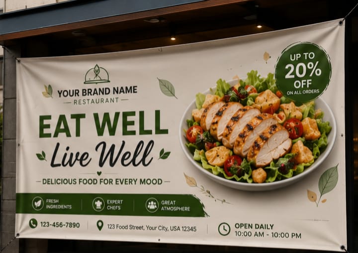 [LIPM-BAN-005] Restaurant Eat Well Live Well Banner